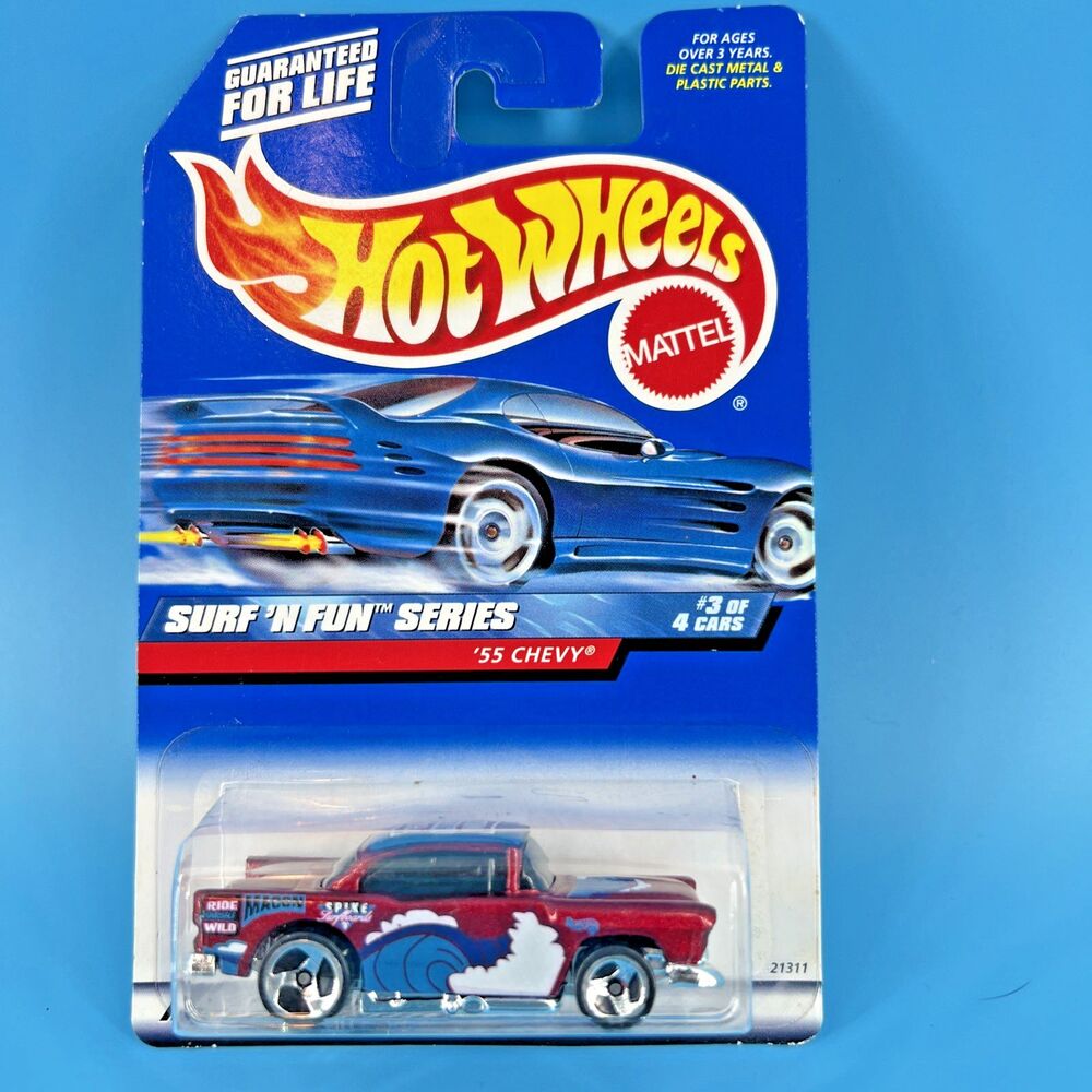 Hot Wheels - ‘55 Chevy 2-Door #963 Surf ‘N Fun Series 3/4 Metallic Red 1998